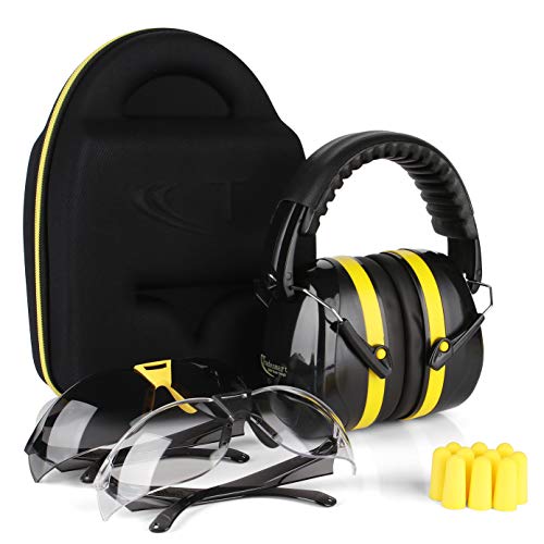 TRADESMART Ear Muffs, Earplugs and 2PK Adjustable Gun Safety Glasses with Case