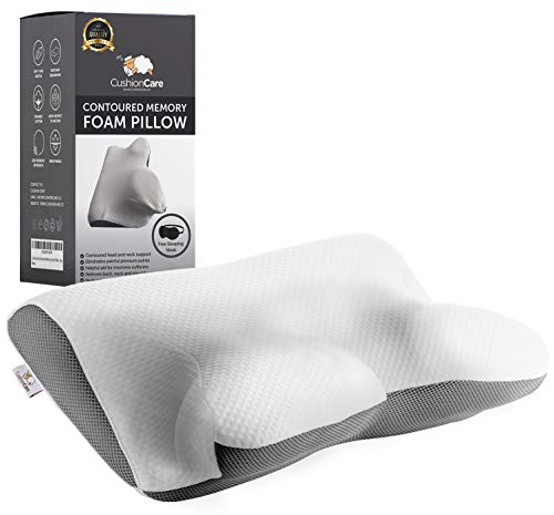 CushionCare Cervical Memory Foam Pillow for Neck and Shoulder Pain Relief – Ergonomic, Orthopedic Pillow for Side, Back, Stomach Sleepers - Contour Pillows for Sleeping Support - Free Sleeping Mask