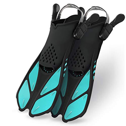 Greatever Snorkel Fins Adjustable Buckles Open Heel Swim Flippers Travel Size Short Swim Fins for Snorkeling Diving Swimming Adult Men Womens