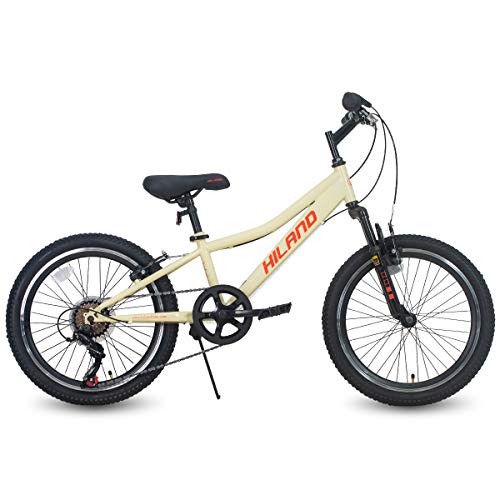 Hiland 20 Inch Kids Bike Mountain Bicycle for Ages 4 5 6 7 8 9 Years Old Boys Girls Orange Beige