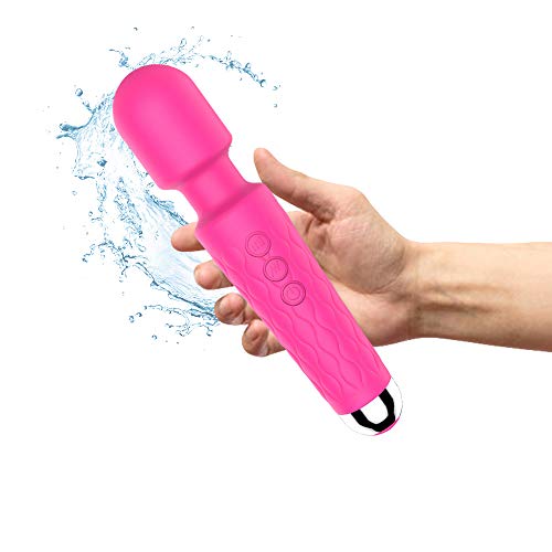 Wireless Wand Massager Waterproof, Powerful Handheld Vibrating Personal Massager, Rechargeable, Upgraded 8 Speeds 20 Patterns,Massager Handheld for Back Neck Shoulder (Rose)