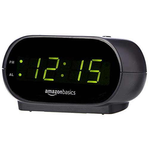 AmazonBasics Small Digital Alarm Clock with Nightlight and Battery Backup, LED Display