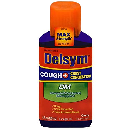 Max Strength Delsym Cough Plus Chest Congestion DM Liquid, Cherry Flavor, 6 fl. oz.