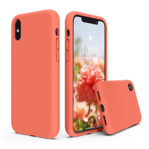 SURPHY Silicone Case Compatible with iPhone Xs Case iPhone X Case 5.8 inches, Liquid Silicone Phone Case (with Microfiber Lining) for iPhone Xs 2018 / iPhone X 2017 (Nectarine)