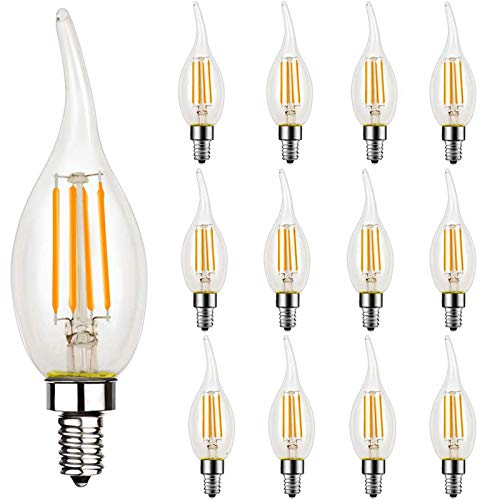 Dimmable LED Candelabra Bulb, CA11 Shape,Flame Tip Style, 60 Watt Equivalent, 2700K Soft White, E12 Base, Chandelier LED Edison Light Bulbs,CRI 90+, UL Listed LED Bulb, 12 Pack
