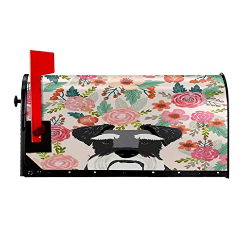 Mailbox Cover Schnauzer Dog Floral Pattern Flower Magnetic Letter Mailwrap Digital Printed Decorative Mailbox Accessories Waterproof Welcome Post Box Cover For Outdoor Garden Yard House-25.5x21 In