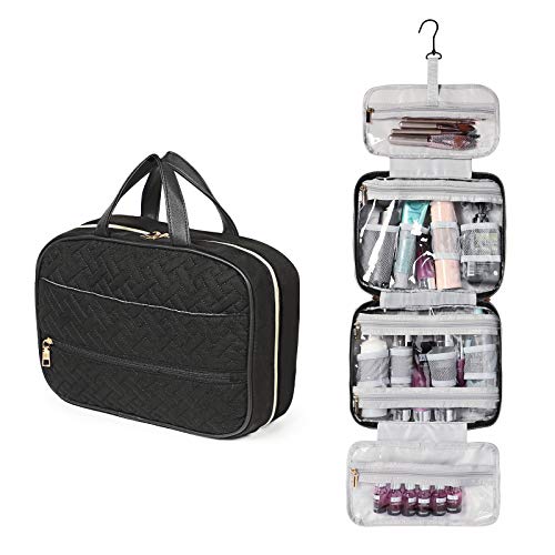 Toiletry Bag for Women and Men, Waterproof Makeup Bag Organizer with Hidden Hanging Hooks, Bathroom Shower Travel Cosmetic Bag for Toiletries, Makeup, Accessories (Medium, Black)