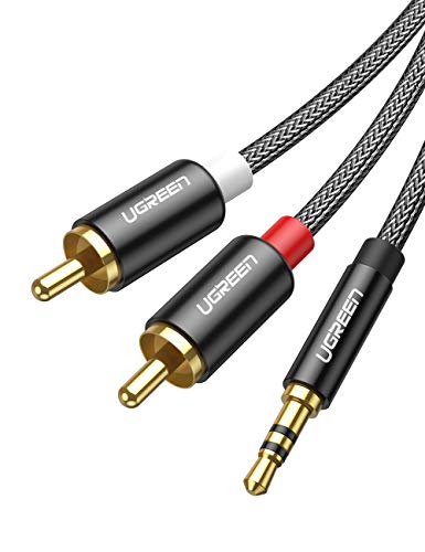 UGREEN 3.5mm to 2RCA Cable Nylon Braided Audio Auxiliary Adapter Stereo Y Splitter Cord for Smartphone Speakers Tablet HDTV MP3 Player (3ft)