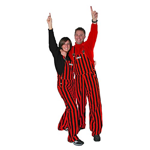 Game Bibs Red & Black Adult Striped Game Day Overalls for Men and Women - Sporting Event and Tailgating Attire