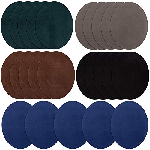 Iron On Patches 25 Pieces, Repair Patches 5 Colors Oval Suede Cowhide Elbow Patches Elbow Knee Iron-on Velvet Patches for Sweater Repair Crafts Repair Kit for Clothing Jeans