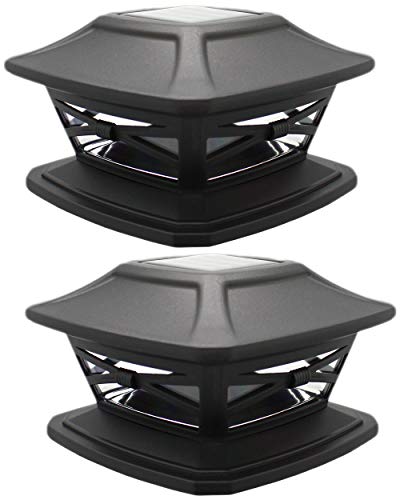 Davinci Flexfit Solar Post Cap Lights - Outdoor Lighting for 4x4 5x5 and 6x6 Wooden Posts - Bright Warm White LEDs - Slate Black (2 Pack)