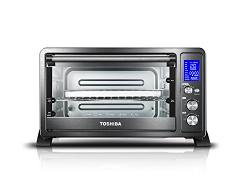 Toshiba AC25CEW-BS Digital Toaster Oven with Convection cooking and 9 Functions, 1500W, 6-Slice Bread/12-Inch Pizza, Black Stainless Steel