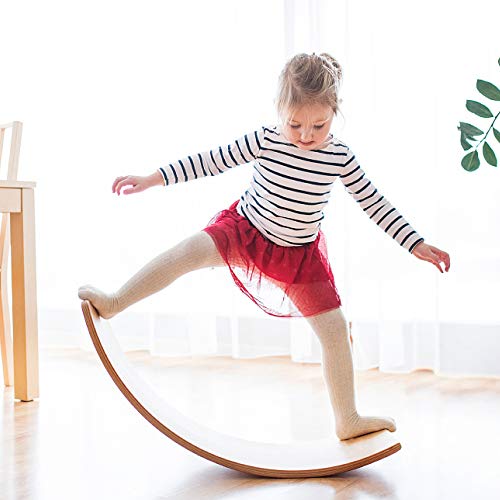 Wooden Wobble Balance Board, Gentle Monster 35 Inch Rocker Board Natural Wood, Kids Toddler Open Ended Learning Toy , Yoga Curvy Board for Classroom & Office Adult