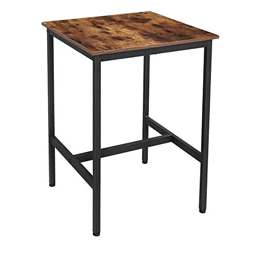 VASAGLE ALINRU Bar Table, Pub Dining Height Table, Steel Frame, Standing Computer Desk, Easy Assembly, for Living Room or Kitchen, Industrial, 23.6 x 23.6 x 35.4 Inches, Rustic Brown and Black ULBT25X