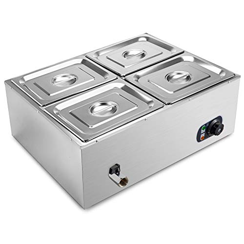 VEVOR 110V 4-Pan Commercial Food Warmer, 1200W Electric Steam Table 15cm/6inch Deep, Professional Stainless Steel Buffet Bain Marie 44 Quart for Catering and Restaurants