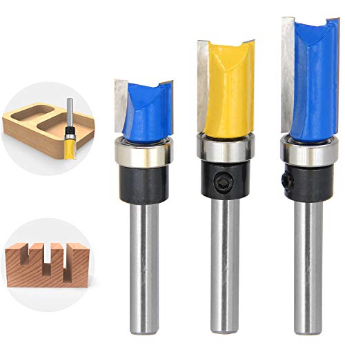 1/4' Shank Flush Trim Pattern Router Bit Set Slotting knife Wood Milling Cutter Tool 7/16', 3/4', 1' Cutting Height 3 Pcs