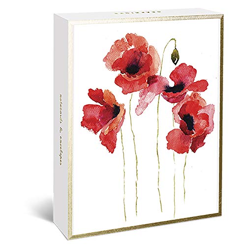 Graphique Watercolor Floral Assorted Boxed Notecards, 20 Embellished Gold Foil Flower Cards on Coated Durable Cardstock, with 4 Designs, Matching Envelopes and Storage Box, 4.25' x 6' (BM1170)