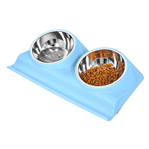 UPSKY Double Dog Cat Bowls Stainless Steel Raised Pet Bowls, with Anti Slip Resin Station, Pet Feeder Bowls of Cats and Small Medium Dogs