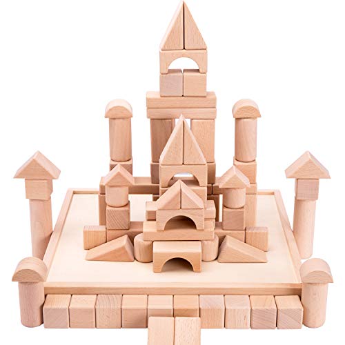 iPlay, iLearn Kids Wooden Building Block Set, 72 PCS Wood Castle Blocks Kit, Natural Wooden Stacking Cubes, Educational Montessori Toy for Age 3, 4, 5 Year Olds Up, Children, Preschoolers, Boys, Girls