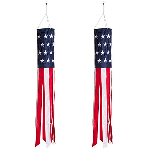 Homarden 40 Inch American Flag Windsock (Set of 2) - Outdoor Hanging 4th of July Decor - Premium Materials with Embroidered Stars - Fade Resistant Patriotic Wind Socks Decorations