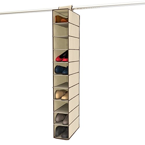Ziz Home Hanging Shoe Organizer for Closet, 10 Shelf, Tough Breathable Fabric Anti-mold 12”x6”x47” | Closet Shoe Organizer Hanging | Shoe Storage Hanging Shoe Holder | Shoes Sorter Shelves Rack Hanger