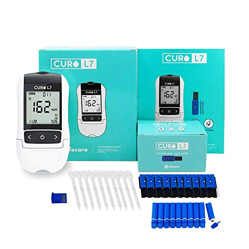 CURO-L7 Professional Grade Blood Cholesterol Test Home KIT (All-in-One : Test Device, Test Strips 10ea, Lancets & EziTube Rod Included)