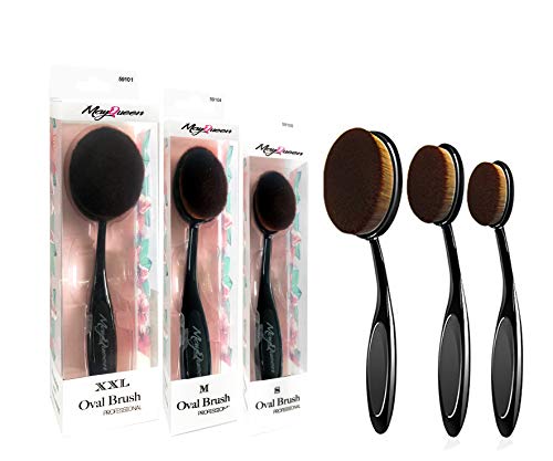 MayQueen 3Pack Oval Makeup Brushes, Powder, Foundation, Concealer. Contouring Makeup Tools, 3 Kinds(XXL, M & S) of Sizes. (Oval Brush Set 1)