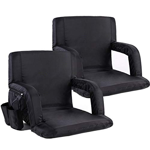 Portable Stadium Seat Chair, Sportneer Reclining Seat for Bleachers with Padded Cushion Shoulder Straps, Black, 2 Pack