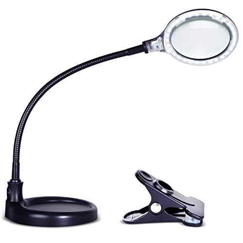 Brightech LightView Pro Flex Magnifying Lamp - 2 in 1 Clamp Table & Desk Lamp Energy Saving LED Ultra Bright Daylight Light, Great for Reading, Hobbies, Crafts, Workbench- Black
