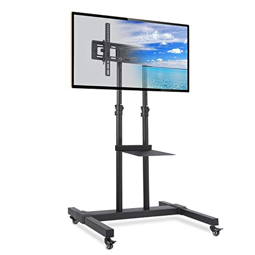 Rfiver Mobile TV Stand Rolling TV Cart with Tilt Mount and Locking Wheels for Most 37'-80' LCD LED Flat Screen Curved TVs, Black Display Trolley Floor Stand Height Adjustable Max Load 110 Lbs