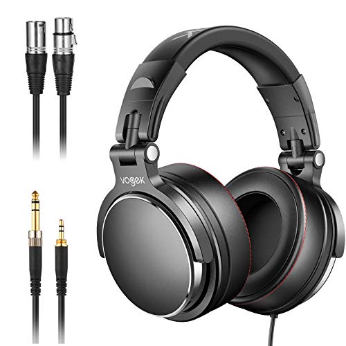 Studio Headphones with 6.6ft XLR Cable, Vogek Professional DJ Headphones Mixing DJ Headset Protein Memory Foam Ear Pads, 50mm Neodymium Drivers Stereo Sound for Electric Drum Piano Guitar AMP