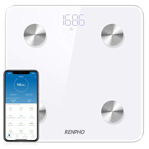 RENPHO Body Fat Scale Smart Digital Bathroom Weight BMI Scale Body Composition Monitor Analyzer with Smartphone App sync with Bluetooth, 396 lbs White