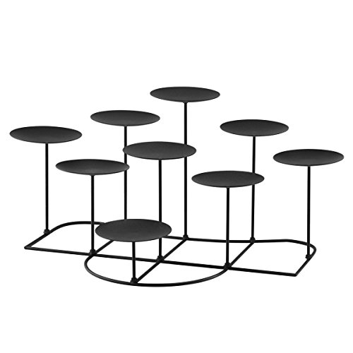 smtyle DIY 9 Mantle Candelabra Flameless or Wax Candle Holders For Fireplace with Black Iron Decoration on Desk / Floor