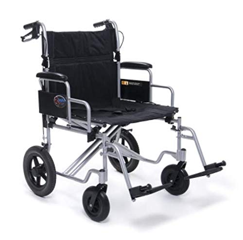 Everest & Jennings Bariatric Transport Wheelchair, Fixed Desk Arms & Swingaway Footrests, 24' Seat, Silver Color