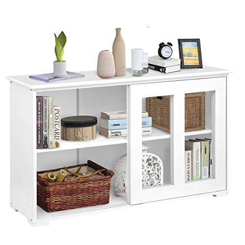 Sideboard Buffet Storage Cabinet, KINGSO Kitchen Storage Cabinets with Shelves and Doors, Stackable Liquor Cabinet for Kitchen Dining Room Furniture Cupboard Console Table (Antique White)