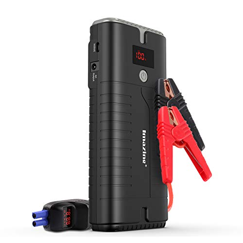 Imazing Portable Car Jump Starter - 2000A Peak 18000mAH (Up to 10L Gas or 8L Diesel Engine) 12V Auto Battery Booster Portable Power Pack with LCD Display Jumper Cables, QC 3.0 and LED Light