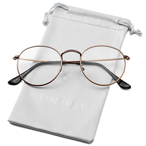 Classic Round Clear Lens Glasses Vintage Circle Metal Eyeglass Frames Non Prescription Lens Eyeglasses (Bronze)