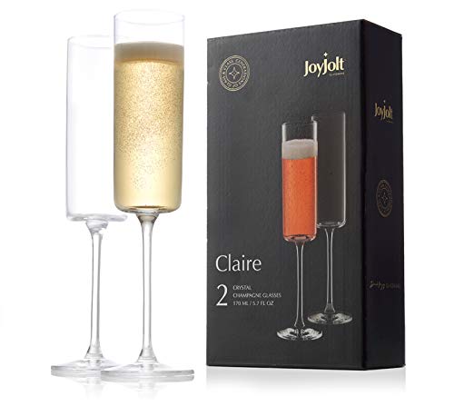 JoyJolt Champagne Flutes – Claire Collection Crystal Champagne Glasses Set of 2 – 5.7 Ounce Capacity – Exquisite Craftsmanship – Ideal for Home Bar, Special Occasions