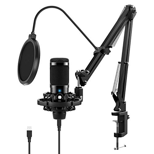 USB Microphone Kit for Computer, JEEMAK Professional Condenser Microphone Set with Adjustable Mic Arm Stand Shock Mount for Gaming Studio Podcast Recording YouTube Video Steaming