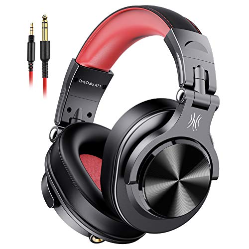 OneOdio A71 Wired Over Ear Headphones, Studio Headphones with SharePort, Professional Monitor Recording & Mixing Foldable Headphones with Stereo Sound for Electric Drum Keyboard Guitar Amp (Red)