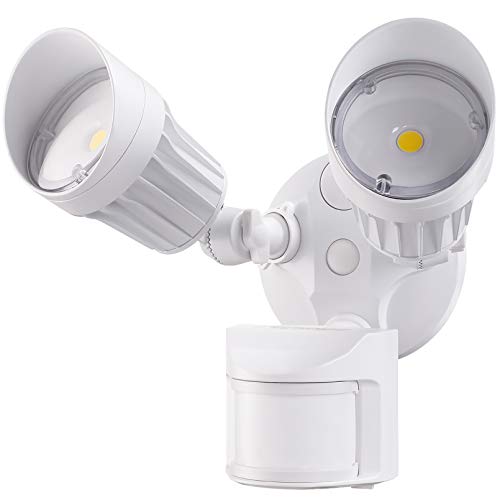 LEONLITE LED Security Lights Motion Sensor Flood Light Outdoor, 20W(150W Equiv.), IP65 Waterproof, 3000K Warm White, ETL Listed, Adjustable 2-Head Outdoor Lighting, White