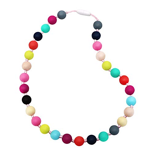 Sensory Chew Necklace for Boys Girls, Silicone Chewy Jewelry for Autism ADHD SPD Kids Oral Motor Chewing Biting Teething Needs, Fidget Anxiety Chewable Necklace (Rainbow)