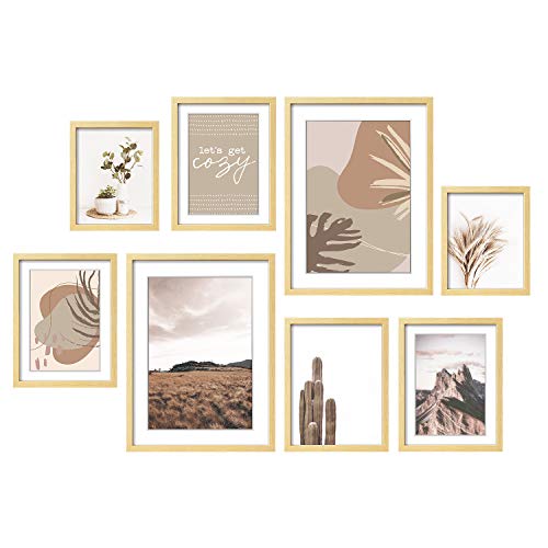 ArtbyHannah 8 Pack Gallery Wall Kit Decorative Art Prints Picture Frame Collage Wall Art Decor & Hanging Template Picture Frame Set for Home Decoration,Multi Size 12' x 16',8' x 10',6' x 8'
