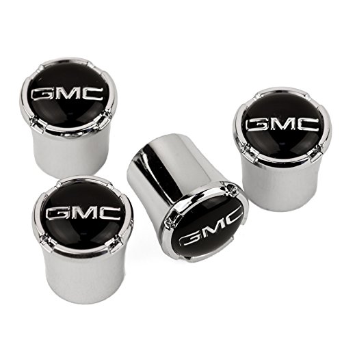 HEM HIGH-END MOTORSPORTS GMC Chrome Valve Stem Caps - Black Logo - Made in USA - Denali Yukon