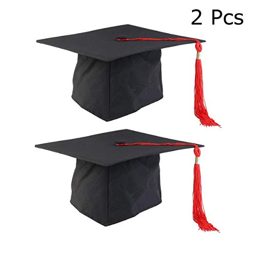 JANOU 2Pcs Graduation Caps Adjustable Mortar Board Hats With Tassels For Graduation Ceremony Photo Props Party Supplies (Red)