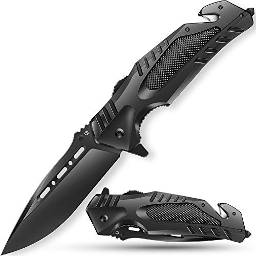 Spring Assisted Knife, Jellas Pocket Folding Knife for Men, 8Cr13Mov Tactical Knife Good for Camping Hunting Survival Indoor and Outdoor Activities Mens Gift