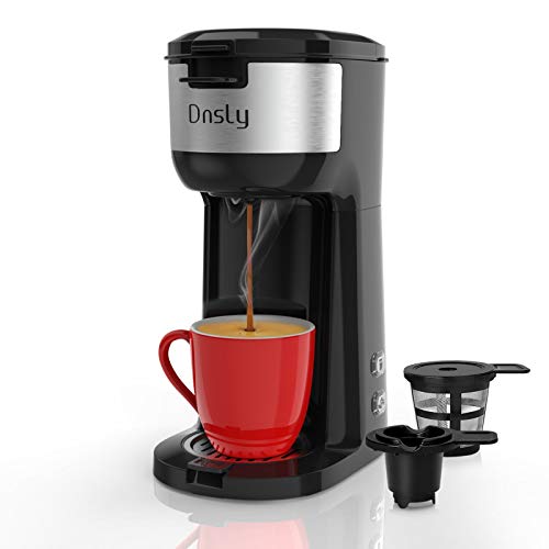 Dnsly Coffee Maker Single Serve, for Capsule Pod & Ground Coffee 2 in 1 Dual Hot Coffee Machine, Strength-Controlled Self Cleaning Function Portable Coffee Brewer, Advanced Black