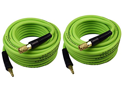 YOTOO Hybrid Air Hose 3/8-Inch by 50-Feet 300 PSI Heavy Duty, Lightweight, Kink Resistant, All-Weather Flexibility with 1/4-Inch Industrial Air Fittings and Bend Restrictors, Green, 2pcs Packed