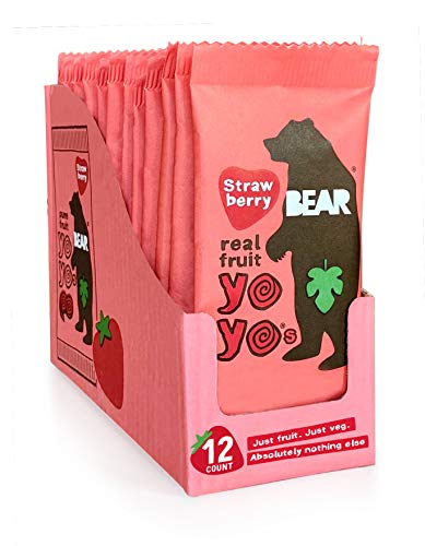 BEAR - Real Fruit Yoyos - Strawberry - 0.7 Ounce (12 Count) - No added Sugar, All Natural, non GMO, Gluten Free, Vegan - Healthy on-the-go snack for kids & adults