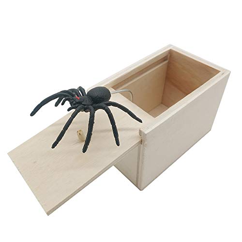 DE Spider Prank Scare Box，Wooden Surprise Box，Handmade Fun Practical Surprise Joke Boxes ,Gags & Practical Joke Toys Halloween
